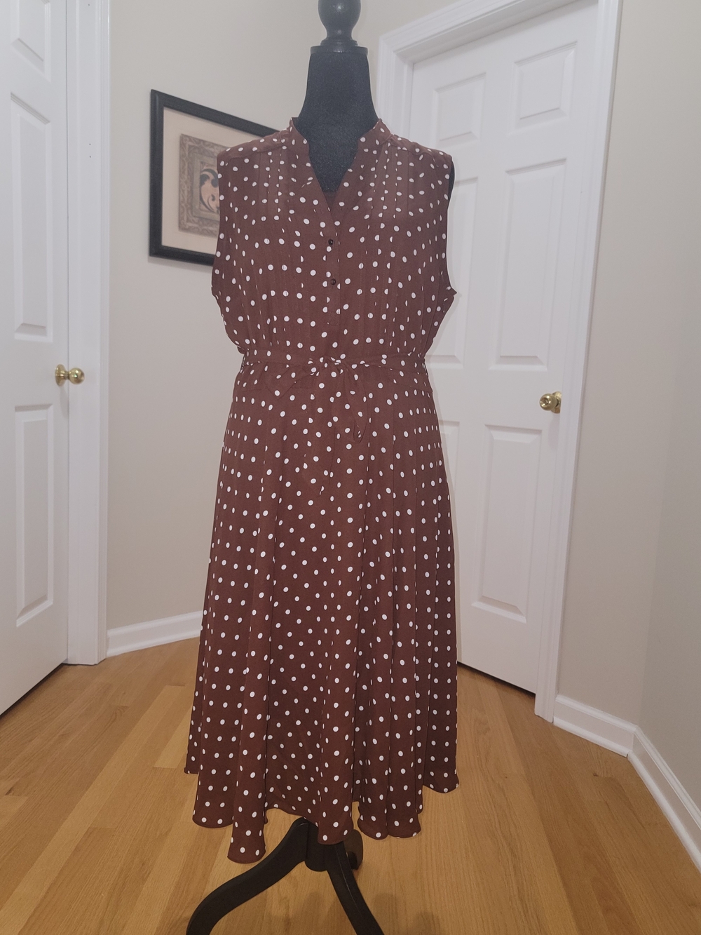 Nanette Lepore Brown Polka Dot Sleeveless Midi Dress